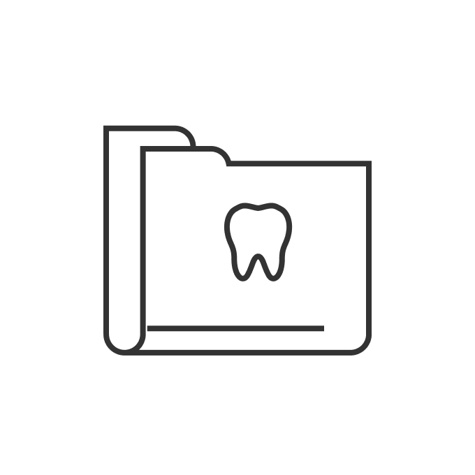 Folder icon with a tooth symbol, representing dental records or dentistry files.